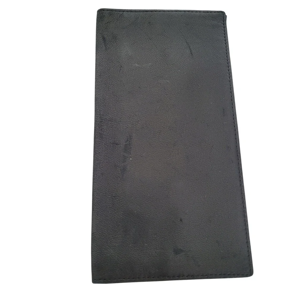 Dunhill Paris Mens Black Soft Leather Long Bi-fold Wallet Card Holder 7x3 pocket
